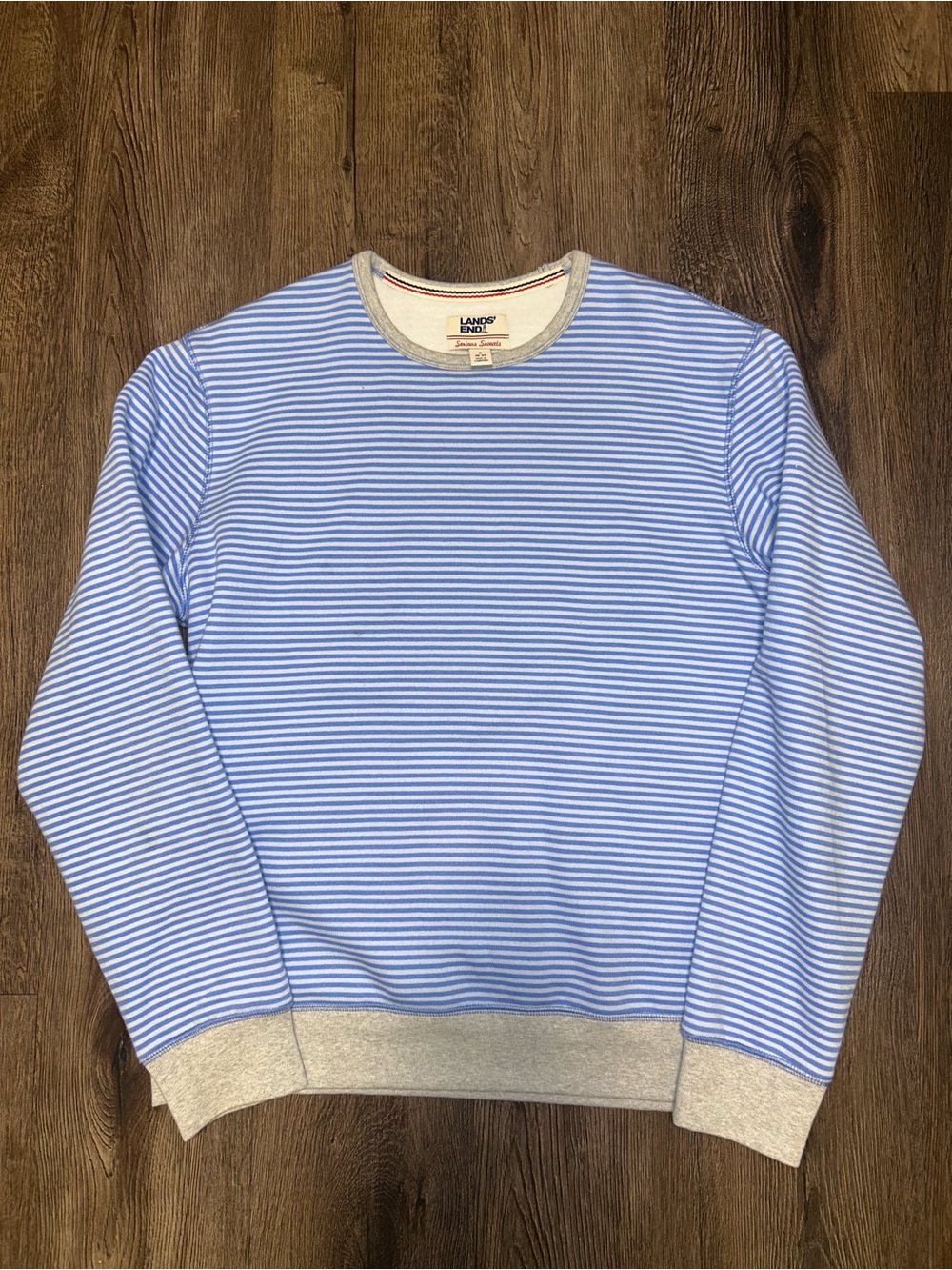 Blue Striped Lands End Crewneck Sweatshirt